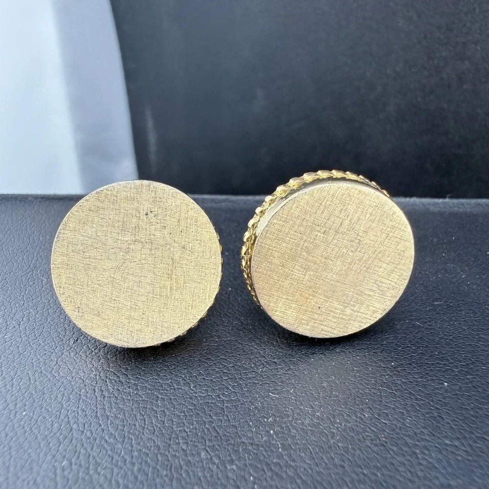 Vintage Destino Cufflinks Gold Tone Textured Round Bullet Back Signed